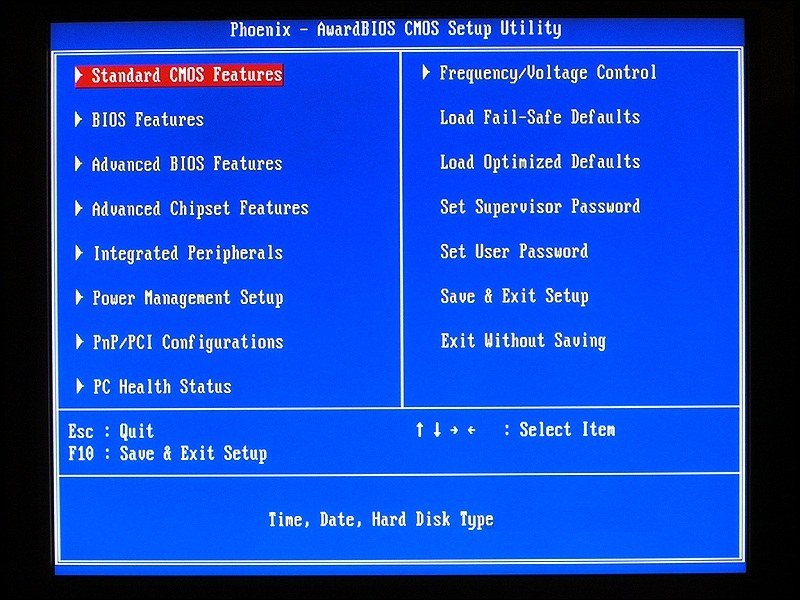 หน้าต่าง bios