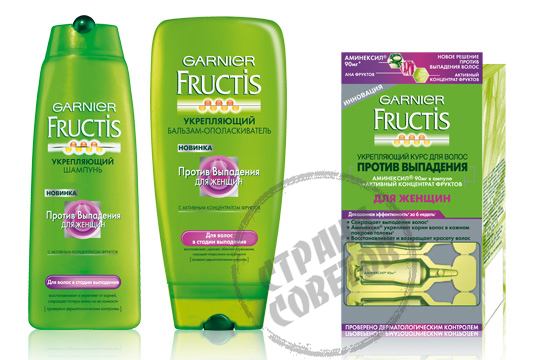 Garnier Fructis "Against Dropout" สำหรับแชมพูผู้หญิงครีมนวดผม